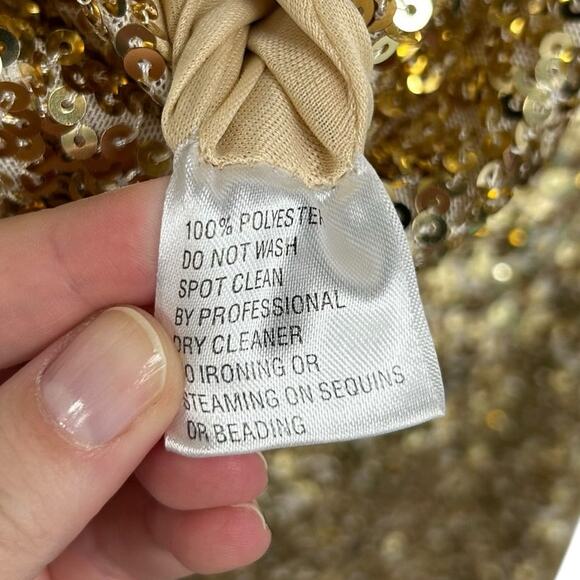 Ieena for Mac Duggal Gold Sequined One Shoulder Bishop Sleeve Trumpet Gown 8 - Picture 7 of 7